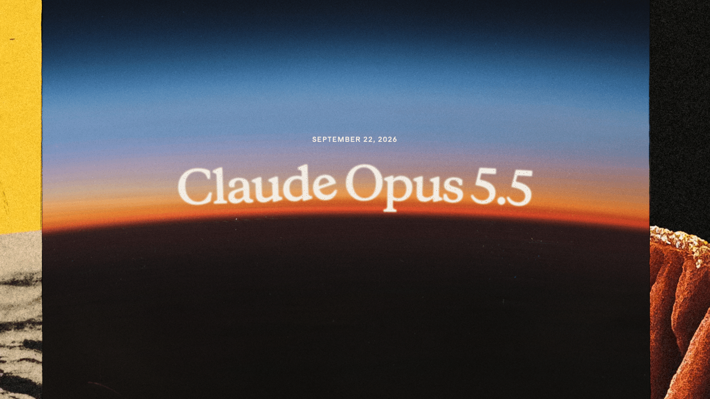 Napis Claude Opus 5.5 na tle zdjęcia horyzontu Ziemi z pomarańczową łuną nad ciemną powierzchnią, grafika z ogłoszenia Anthropic