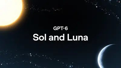 Oficjalna grafika OpenAI: napis GPT-6 Sol and Luna na tle rozgwieżdżonego nieba, ze słońcem w lewym górnym rogu i sierpem księżyca w prawym dolnym