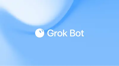 Oficjalna grafika SpaceXAI: białe logo i napis Grok Bot na jasnoniebieskim, rozmytym tle